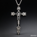Handmade Gothic Black Silver Filigree Cross Necklace, Baroque Ornate Thorn Cross Pendant, Punk Dark Alternative Statement Jewelry