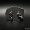 Handmade Gothic Coiled Snake Stud Earrings, Antique Silver Serpent Earrings with Red Rhinestone, Dark Witch Alternative Statement Ear Jewelry