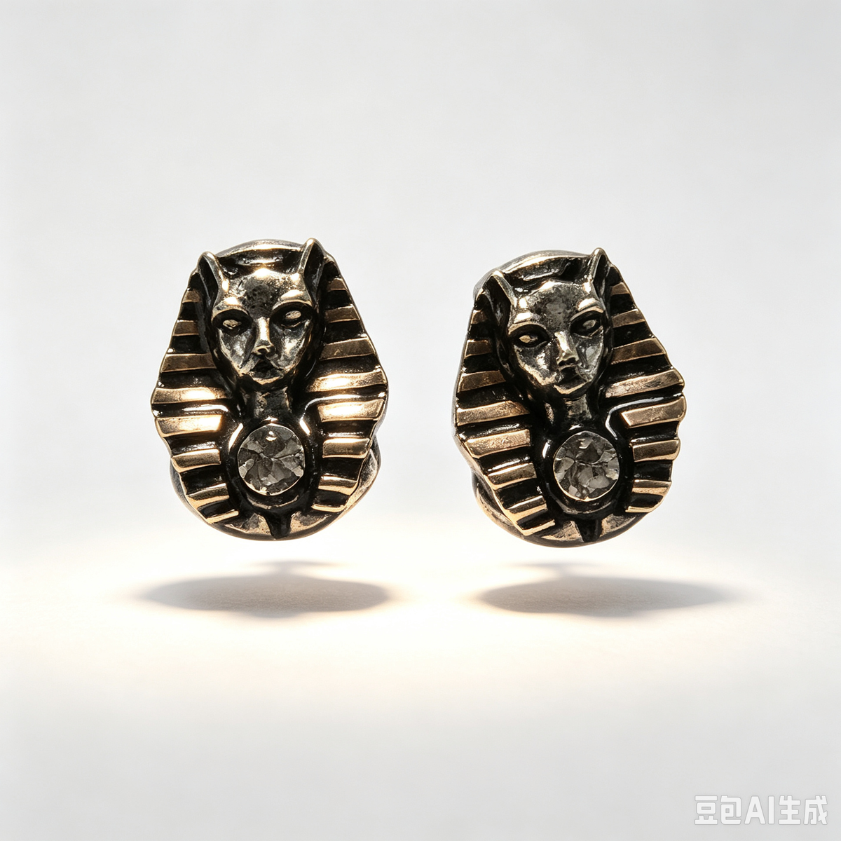 Bastet Pharaoh Stud Earrings, Ancient Egyptian Cat Goddess Gothic Crystal Ear Studs
