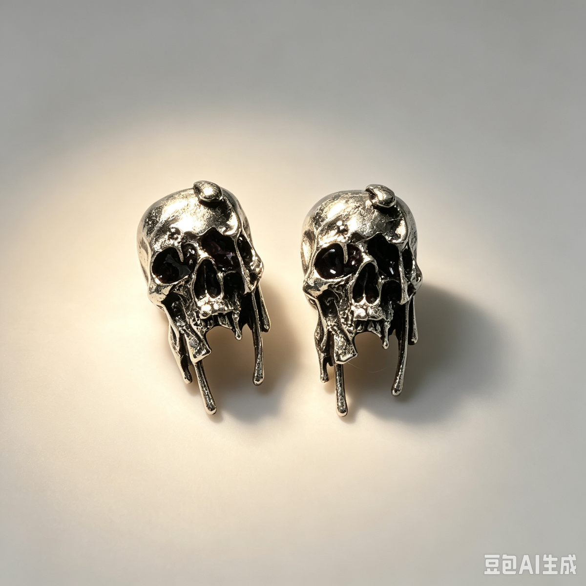 Melting Skull Stud Earrings, Dark Gothic Punk Antiqued Silver Ear Studs