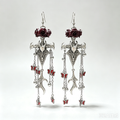 Gothic Goat Skull Cross Sword Dangle Earrings, Dark Burgundy Rose with Red Butterfly Chain Tassel, Occult Witchy Alternative Statement Ear Jewelry