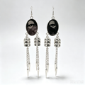 Gothic Dark Portrait Cage Dangle Earrings, Oval Spooky Face Photo Charm with Metal Cage & Spike Chain Tassel, Punk Alternative Statement Ear Jewelry