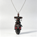 Gothic Black Cat Skull Cross Pendant Necklace, Handmade Resin Dark Occult Necklace with Red Rhinestone Eyes, Punk Alternative Statement Jewelry