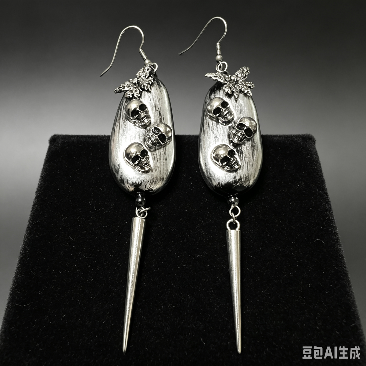 Gothic Triple Skull Teardrop Spike Dangle Earrings | Butterfly Filigree Dark Alt Earrings