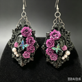 Gothic Baroque Frame Dangle Earrings | Skull Purple Rose Butterfly Pearl Statement Earrings