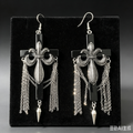 Gothic Cross Fleur-de-lis Tassel Dangle Earrings | Spike Chain Fringe Statement Earrings