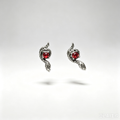 Gothic Serpent Stud Earrings, Antique Silver Snake Earrings with Red Crystal, Dark Punk Occult Jewelry