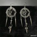 Gothic Baroque Dragon Snake Black Rose Dangle Earrings | Spike Tassel Statement Earrings