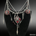 Gothic Multi-layer Spider Rose Spiked Necklace, Dark Punk Alternative Statement Pendant Necklace with Dagger & Spike Charms