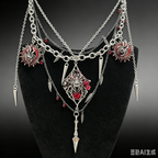 Gothic Multi-layer Spider Rose Spiked Necklace, Dark Punk Alternative Statement Pendant Necklace with Dagger & Spike Charms