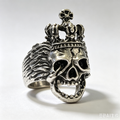 Gothic Crowned Winged Skull Adjustable Ring, Antique Aged Metal King Skull with Crown & Wings, Dark Macabre Punk Statement Open Ring