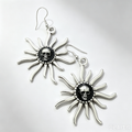 Gothic Sunburst Skull Dangle Earrings, Antique Silver Spiky Sun Ray Skeleton Drop Earrings, Dark Punk Occalt Statement Jewelry
