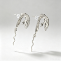 Gothic Silver Snake Dangle Earrings, Textured Serpent Body with Forked Tail Drop, Dark Punk Handmade Statement Earrings