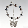 Gothic Butterfly Charm Phone Strap, Dark Transparent Glass Beads with Silver Pave Spacer, Dark Fairy Handmade Statement Phone Chain