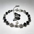 Gothic Black Silver Butterfly Cross Phone Strap, Dark Crystal Beads with Silver Charms, Handmade Dark Fairy Statement Phone Chain