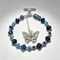 Gothic Blue Black Butterfly Phone Strap, Silver Butterfly Charm, Dark Crystal Beads, Handmade Dark Fairy Statement Phone Chain