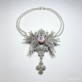 Gothic Eye Wings Cross Necklace, Red Eyeball Pendant, Silver Wing Charms, Dark Fantasy Handmade Statement Necklace