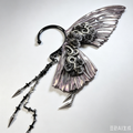Gothic Purple Gray Wing Ear Cuff, Black Rose Snake Charms, Spike Cross Long Chain, Dark Fairy Handmade Wrap Earring
