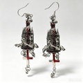 Gothic Cathedral Inverted Cross Dangle Earrings, Antique Silver Skull & Red Blood Tone Church Earrings, Dark Occult Macabre Statement Jewelry