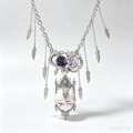 Gothic Doll Head Statement Necklace, Serpent Purple Rose Butterfly Pendant with Feather Tassel, Dark Occult Macabre Chunky Chain Jewelry