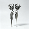 Gothic Scorpion Spiked Dangle Earrings, Antique Silver Scorpion Head with Long Spike Tassel Earrings, Punk Occult Alternative Statement Ear Jewelry