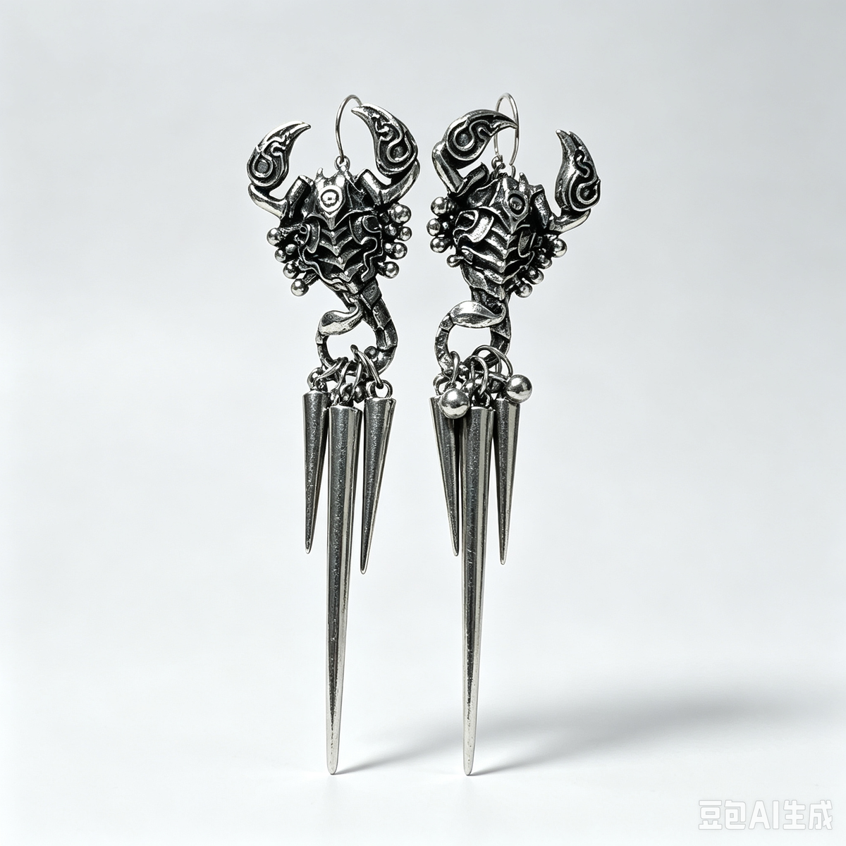 Gothic Scorpion Spiked Dangle Earrings, Antique Silver Scorpion Head with Long Spike Tassel Earrings, Punk Occult Alternative Statement Ear Jewelry