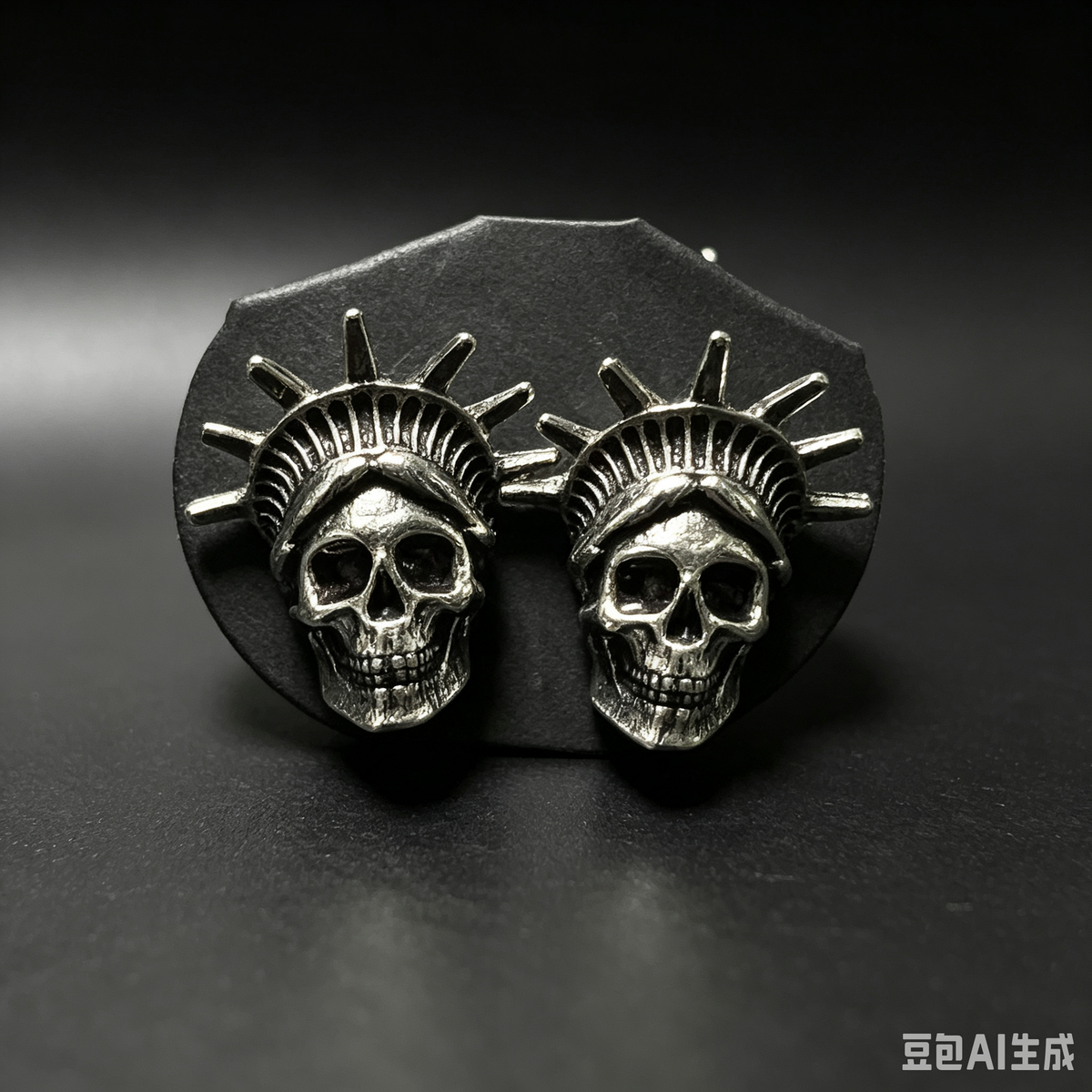 Handmade Gothic Liberty Crown Skull Stud Earrings, Antique Silver Statue of Liberty Skeleton Earrings, Dark Punk Alternative Statement Ear Jewelry
