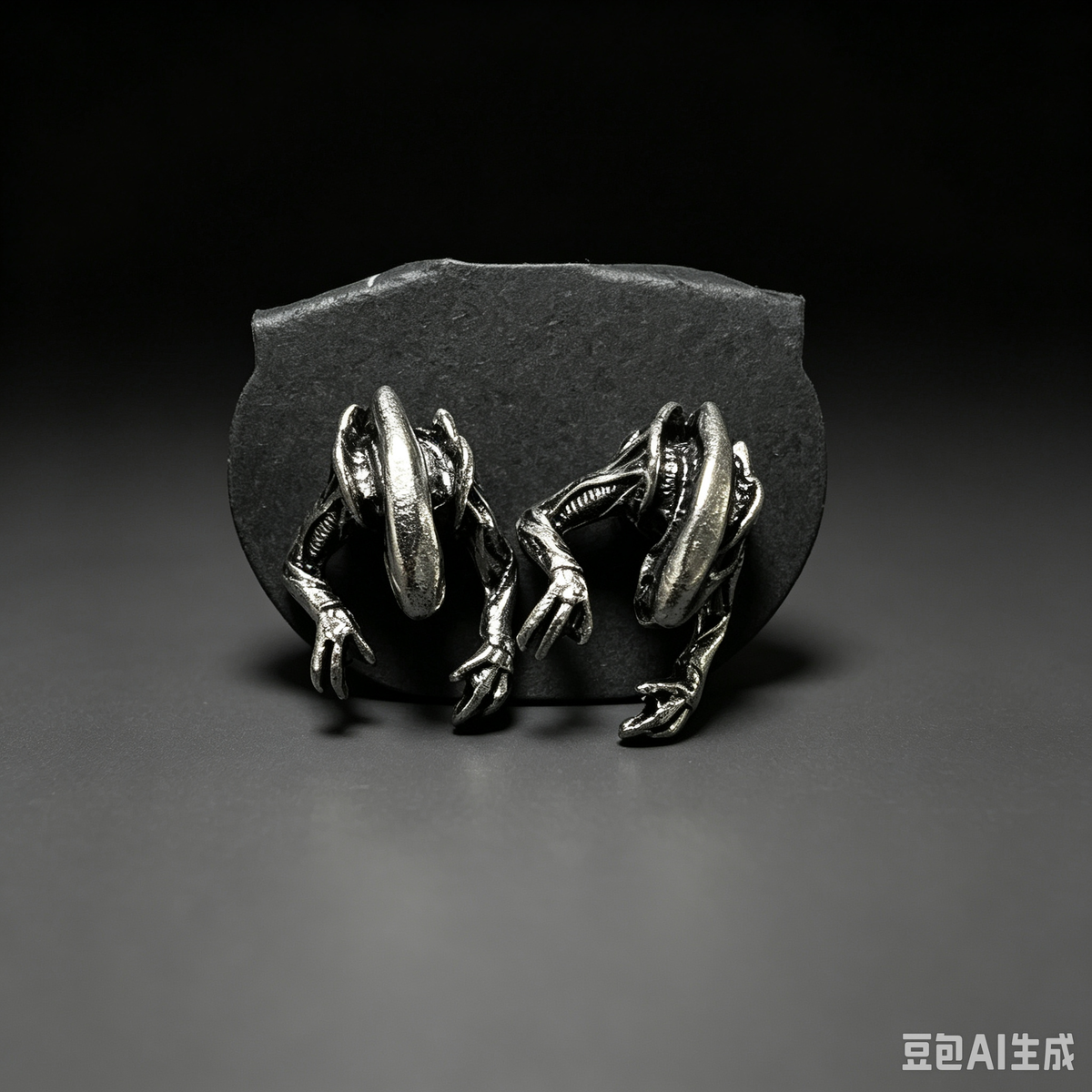 Handmade Gothic Xenomorph Alien Stud Earrings, Antique Silver 3D Alien Creature Earrings, Sci-Fi Horror Alternative Statement Ear Jewelry