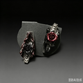 Handmade Gothic Coffin Rose Stud Earrings, Antique Silver Asymmetrical Red & Black Rose Coffin Earrings, Dark Funeral Alternative Statement Ear Jewelry