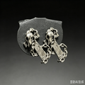 Handmade Gothic Skull Chain Tag Stud Earrings, Antique Silver Cracked Bar Pendant Skeleton Earrings, Dark Punk Alternative Statement Ear Jewelry