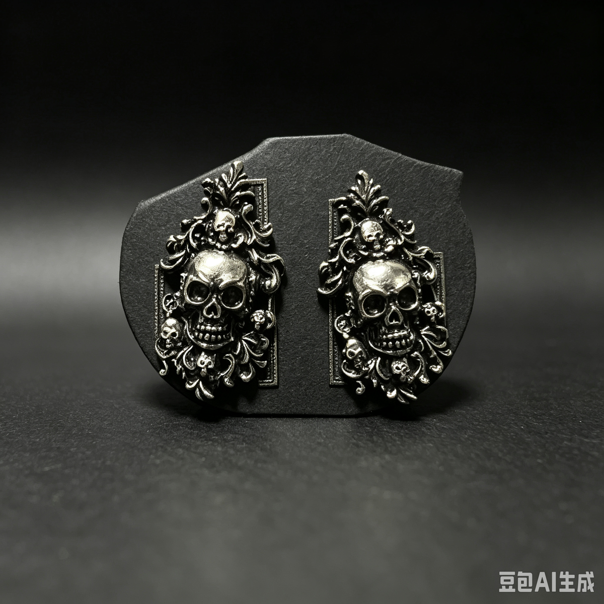 Handmade Gothic Victorian Floral Skull Stud Earrings, Antique Silver Ornate Baroque Skeleton Earrings, Dark Vintage Alternative Statement Ear Jewelry