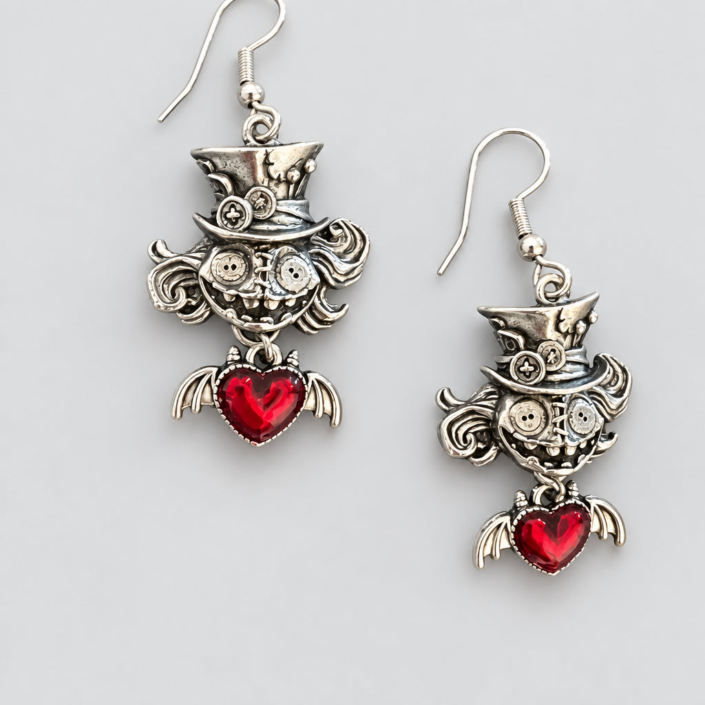 Bat & Heart  Punk Dark Alt Earrings Jewelry Personality Bold Fashion Handmade with love