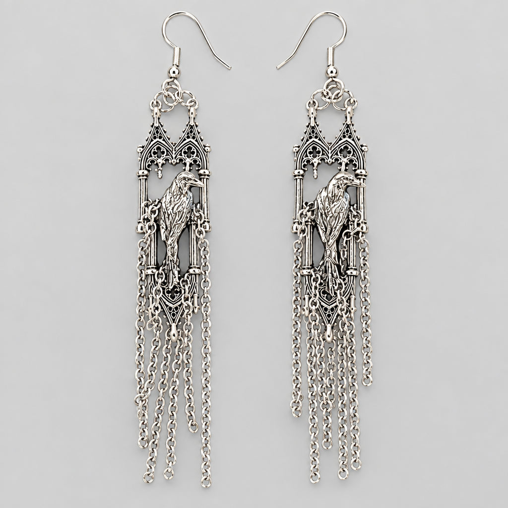 Gothic Raven Tassel Earrings  Punk Dark Alt Earrings Jewelry Personality Bold Fashion