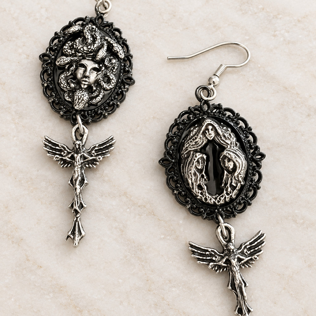 Black Medusa Asymmetrical Earrings Punk Dark Alt Earrings Jewelry Personality Bold Fashion Handmade with love