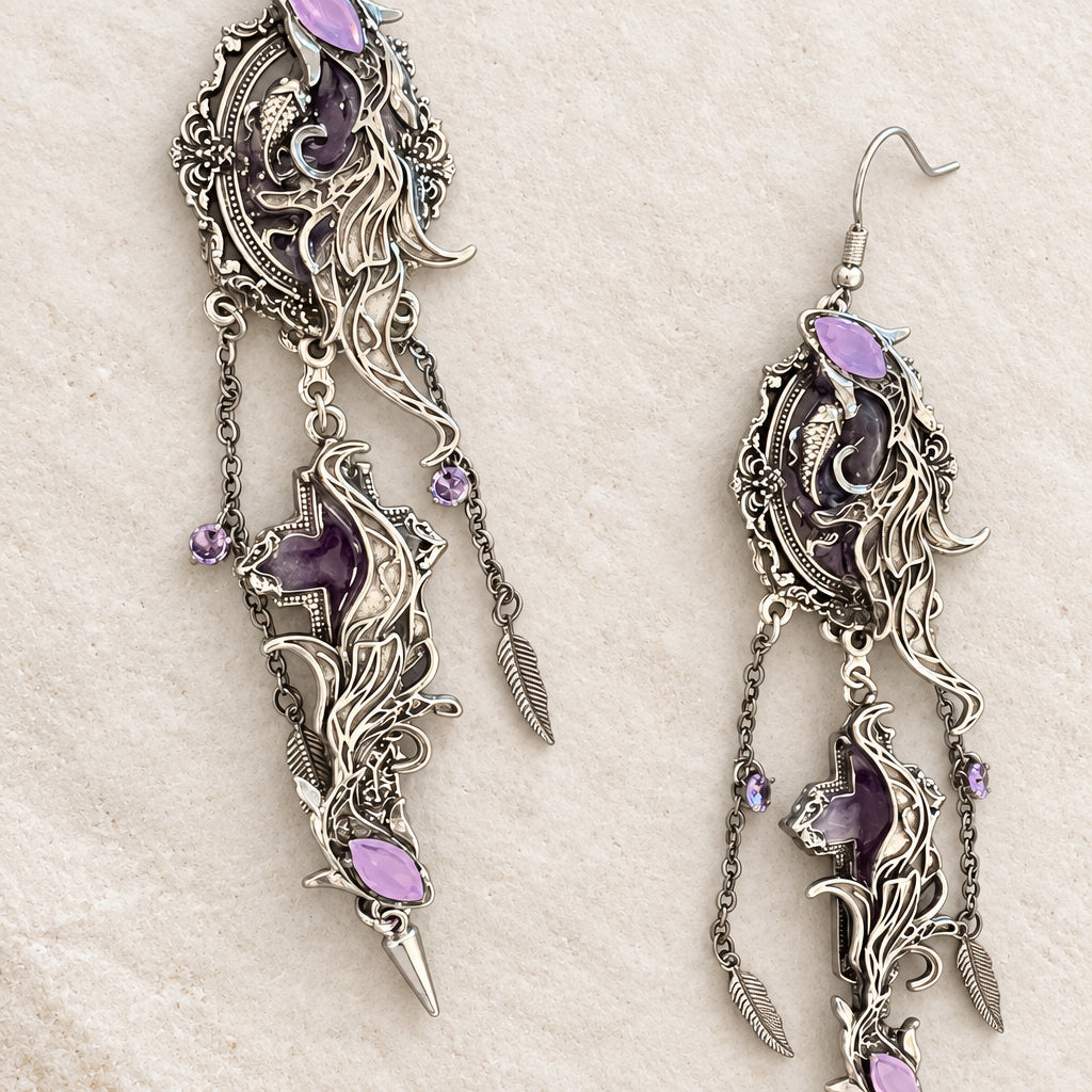 Purple Pisces Earrings Punk Dark Alt Earrings Jewelry Personality Bold Fashion Handmade with love