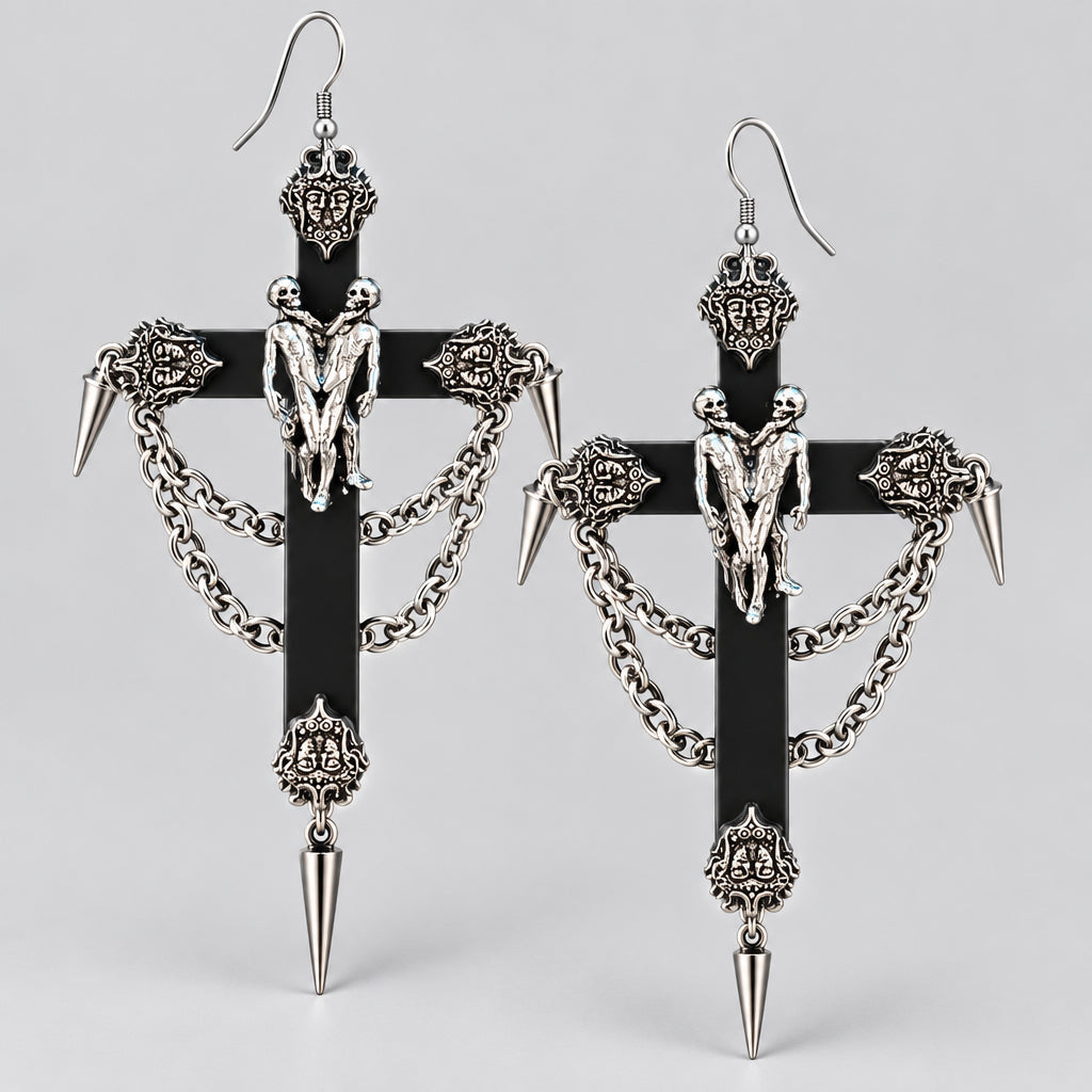 Death Embrace Dangle earrings Punk Dark Alt Earrings Jewelry Personality Bold Fashion Handmade with love