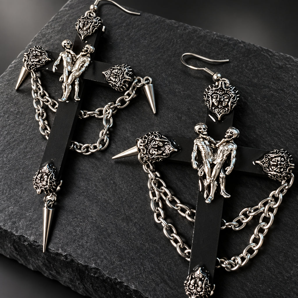 Death Embrace Dangle earrings Punk Dark Alt Earrings Jewelry Personality Bold Fashion Handmade with love
