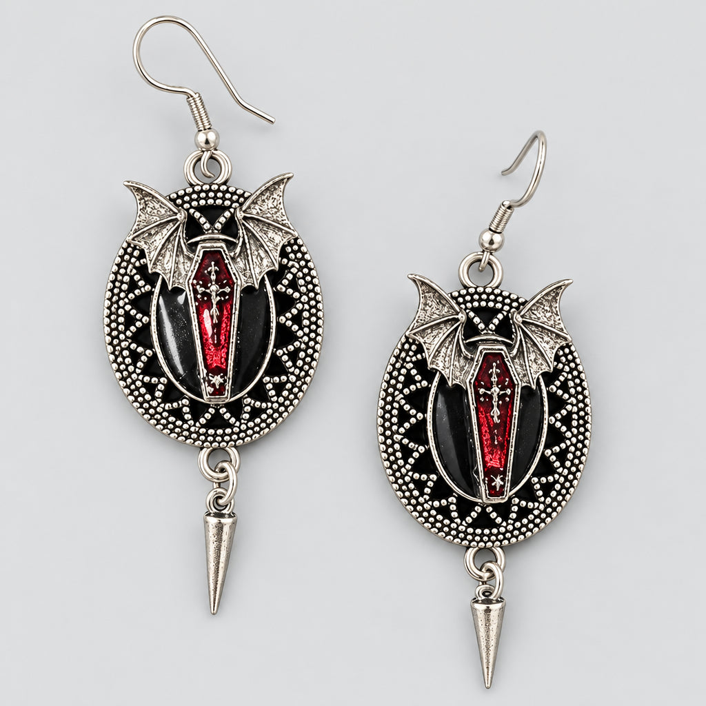 Gothic Bat Coffin Dangle Earrings Punk Dark Alt Earrings Jewelry Personality Bold Fashion Handmade with love