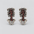 Gothic Skeleton Torso Stud Earrings, Antique Silver Ribcage Pelvis with Red Gemstones, Dark Anatomical Punk Statement Earrings