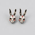 Gothic Bloody Cross Rabbit Mask Stud Earrings, Antique Silver Evil Bunny Head, Dark Horror Wonderland Handmade Statement Earrings