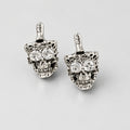 Gothic Hollow Skull Anchor Stud Earrings, Clear Crystal Eye Skeleton Earrings, Antique Silver Nautical Punk Statement Earrings