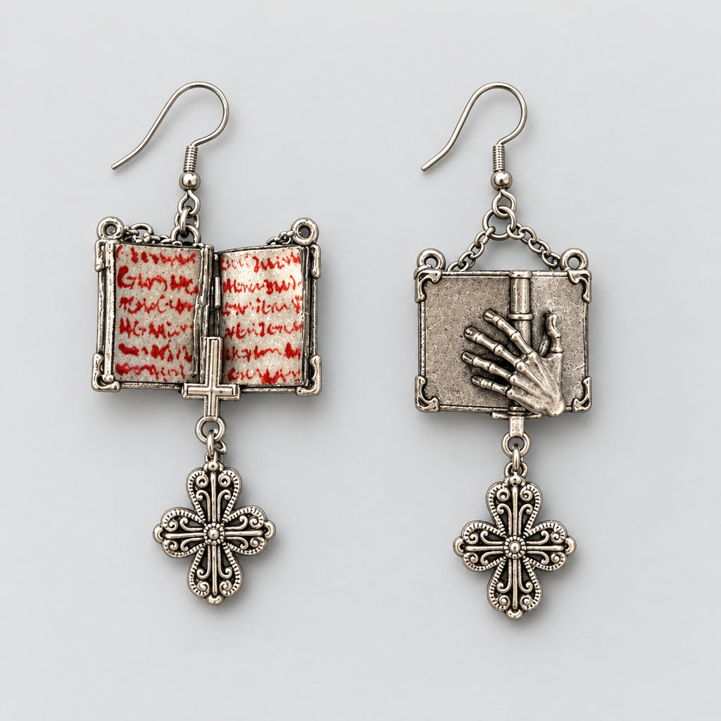 Witch's Grimoire Punk Dark Alt Earrings Handmade jewelry Personality Bold Fashion Handmade with love