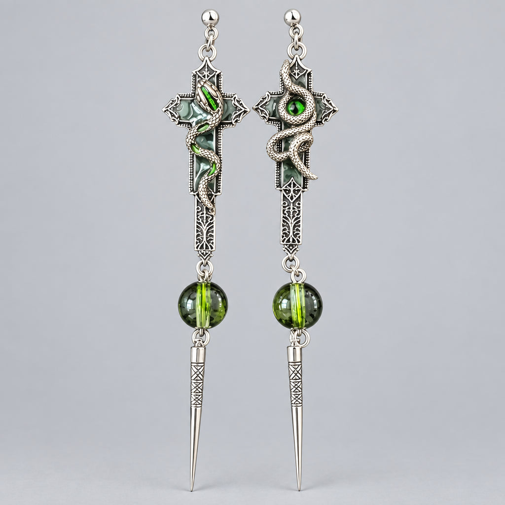 Serpent Cross Dangle earrings Punk Dark Alt Earrings Handmade jewelry Personality Bold Fashion Handmade with love