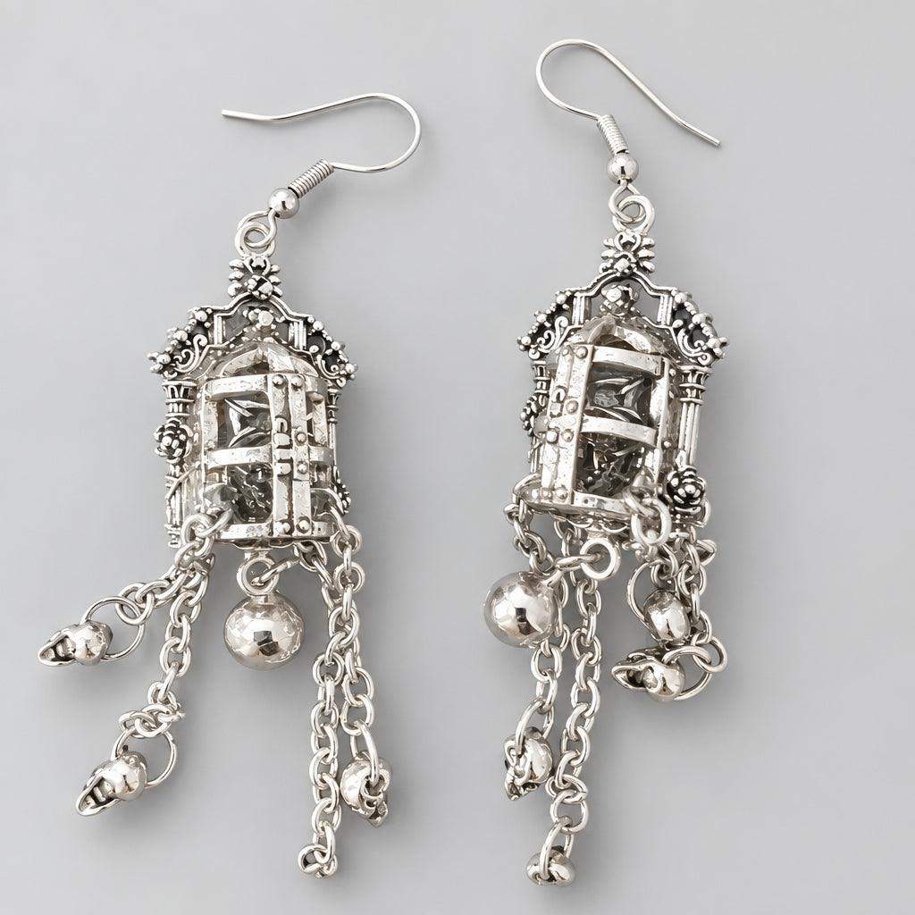 Caged Skull Dangle earrings Punk Dark Alt Earrings Handmade jewelry Personality Bold Fashion Handmade with love