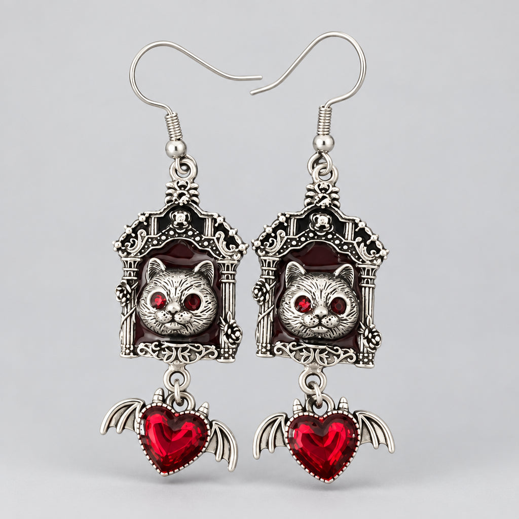 Devil Kitty Dangle earrings Punk Dark Alt Earrings Handmade jewelry Personality Bold Fashion Handmade with love