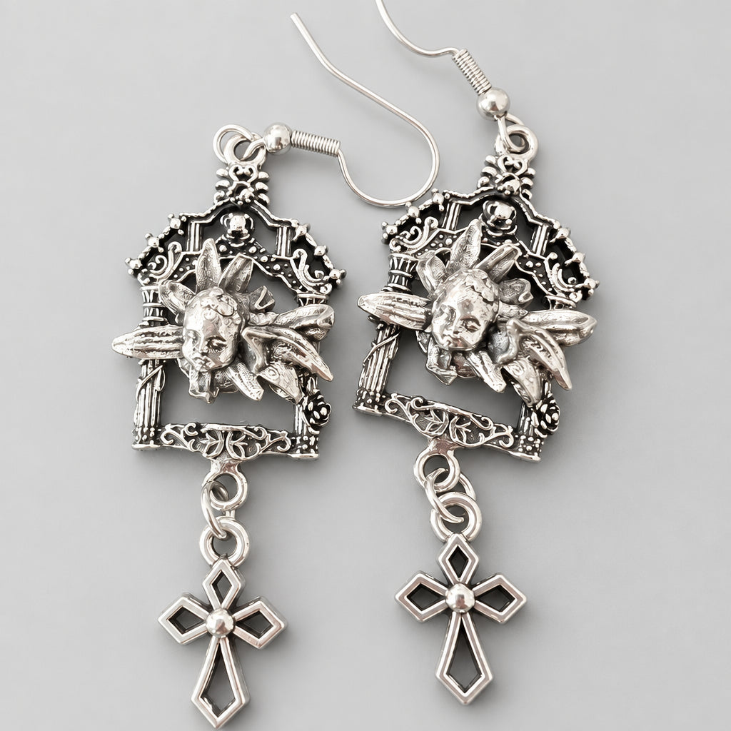 Shrine Angel Cross Dangle Earrings Punk Dark Alt Earrings Jewelry Personality Bold Fashion Handmade with love