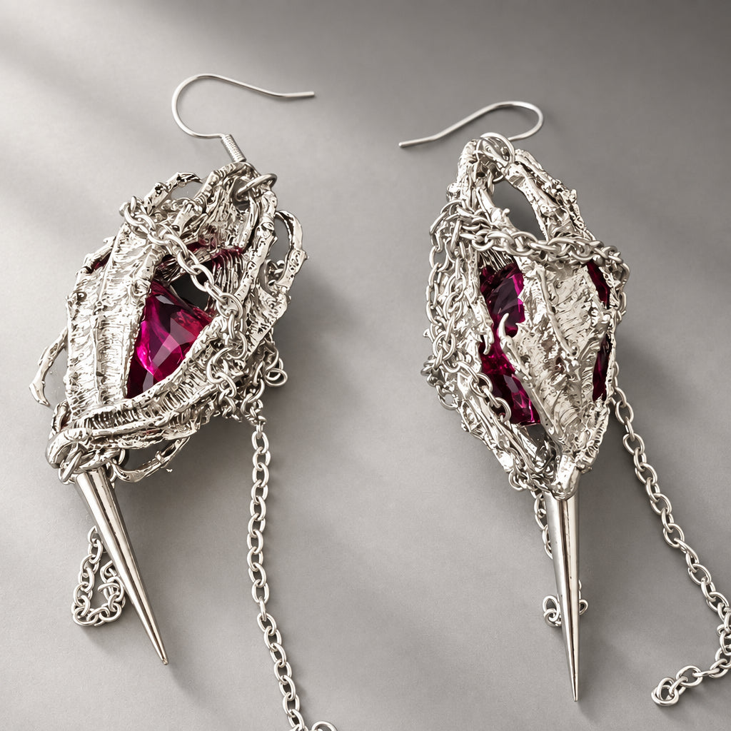 Caged Gem Dangle earrings Punk Dark Alt Earrings Handmade jewelry Personality Bold Fashion