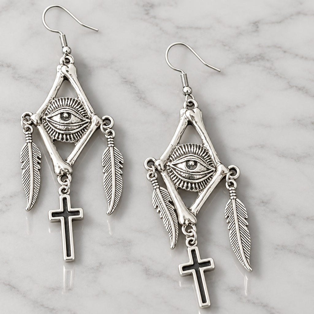 Watcher's Cross Dangle earrings Punk Dark Alt Earrings Handmade jewelry Personality Bold Fashion Handmade with love