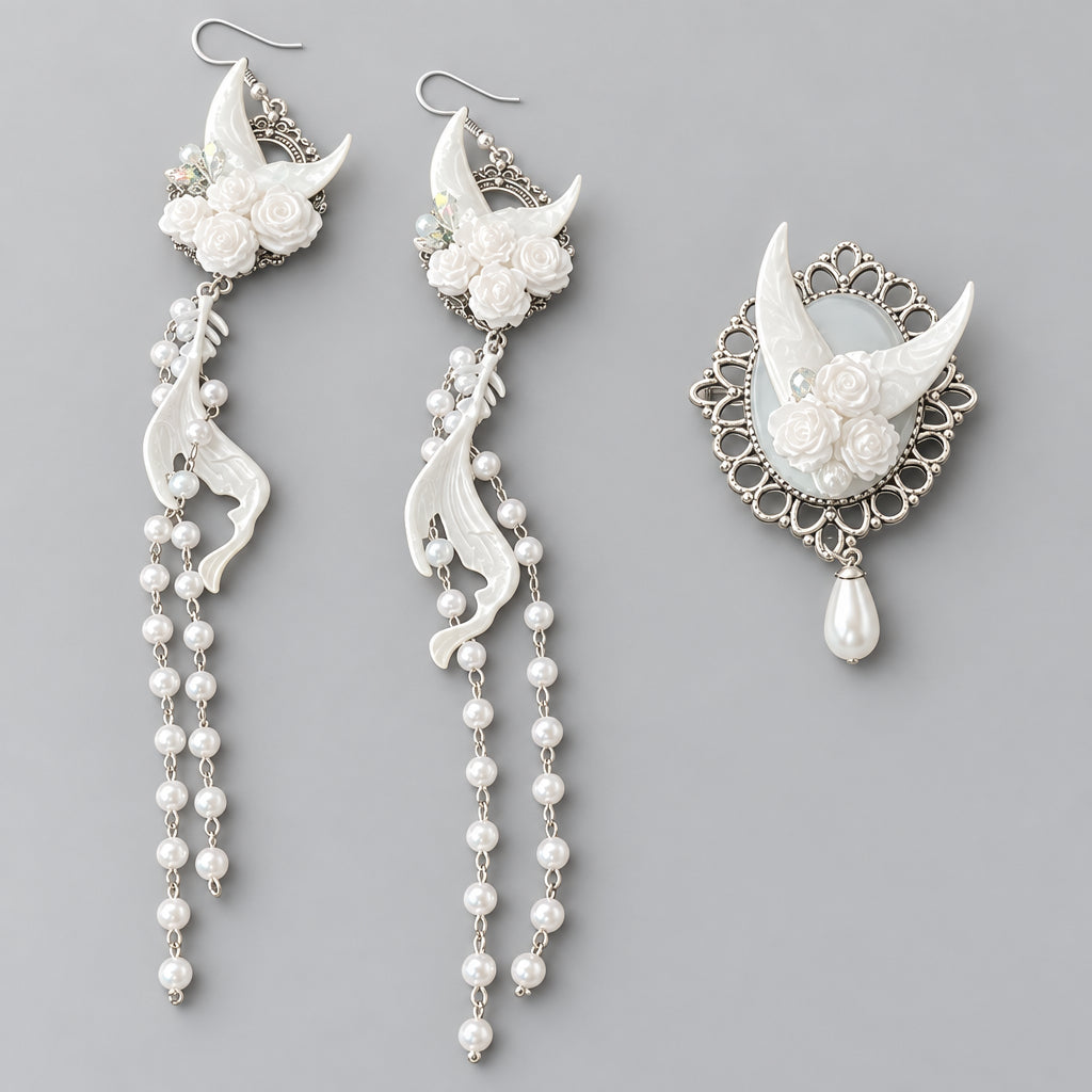 White Atlantis Earrings mermaid earrings+ Ring Punk Dark Alt Earrings+Ring  Handmade jewelry Personality Bold Fashion Handmade with love