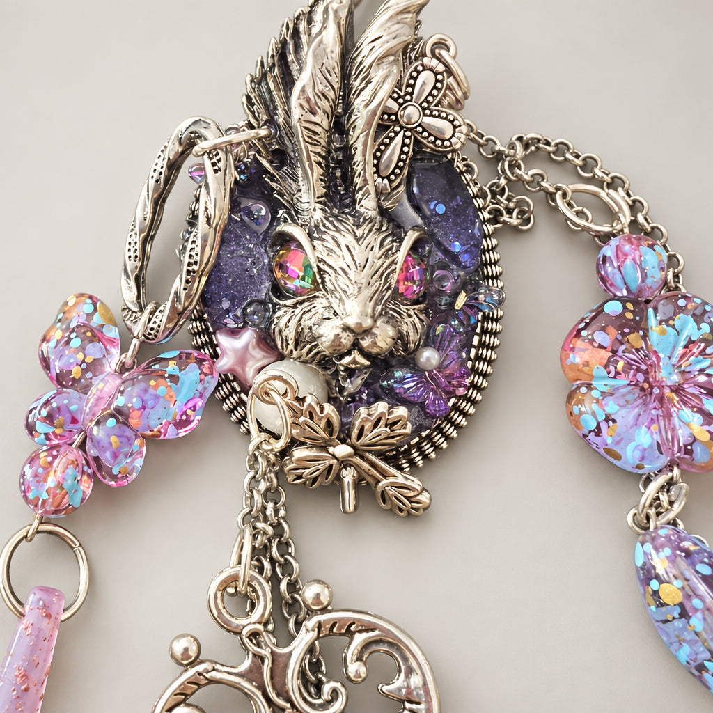 Evil Alice Rabbit Head Brooch Punk Dark Alt Earrings Jewelry Personality Bold Fashion Handmade with love